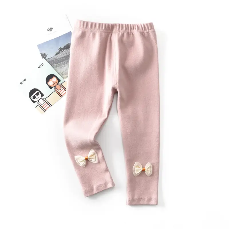 Girls' Bow Print Leggings Set Grey Black - Image 3