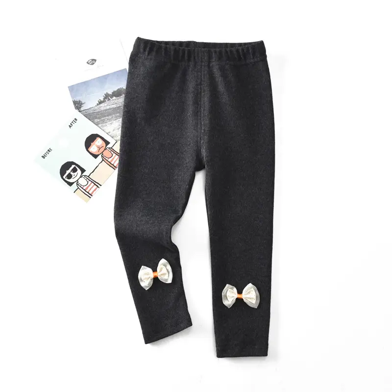 Girls' Bow Print Leggings Set Grey Black - Image 5