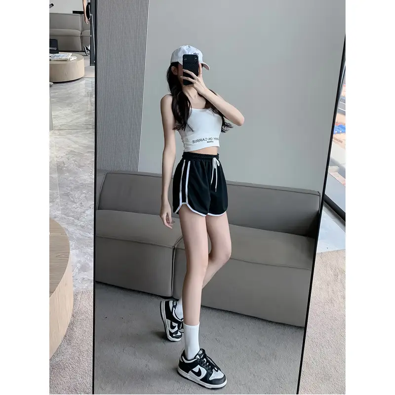 Women's Pink Elastic Waist Shorts with White Trim - Image 6