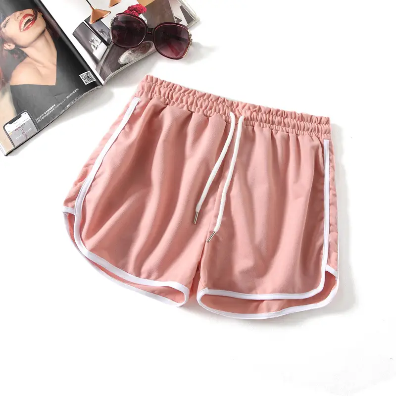 Women's Pink Elastic Waist Shorts with White Trim - Image 9