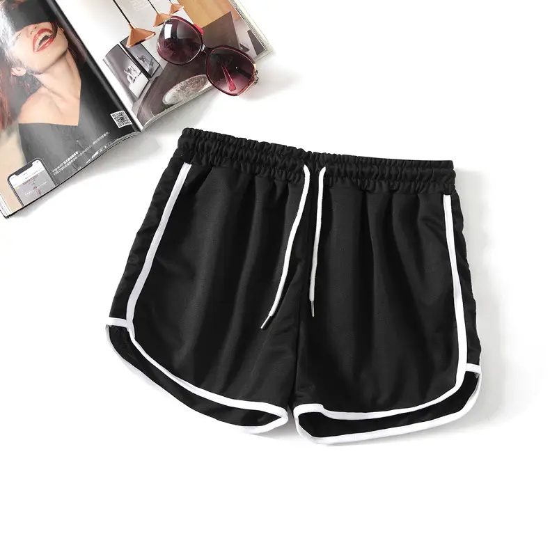 Women's Pink Elastic Waist Shorts with White Trim — feature 20