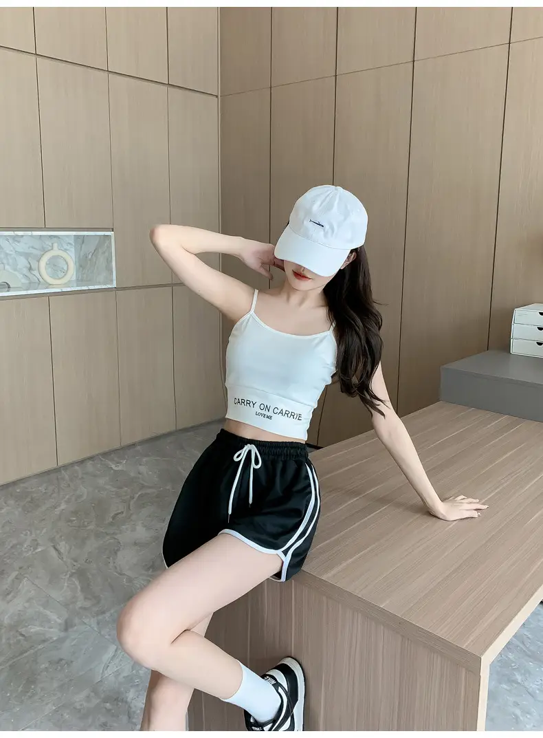 Women's Pink Elastic Waist Shorts with White Trim — feature 5