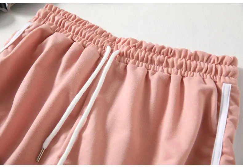 Women's Pink Elastic Waist Shorts with White Trim — feature 9