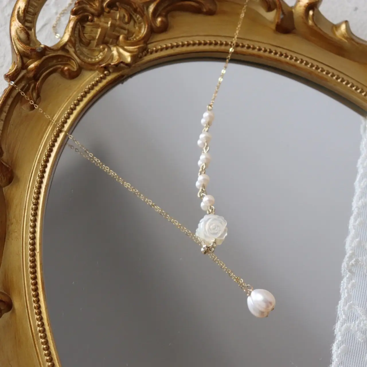 Double White Pearl Necklace French Retro Niche Design - Image 3