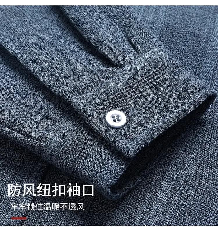 Fleece Lined Men's Shirt Blue Long Sleeve Winter Warm — feature 10