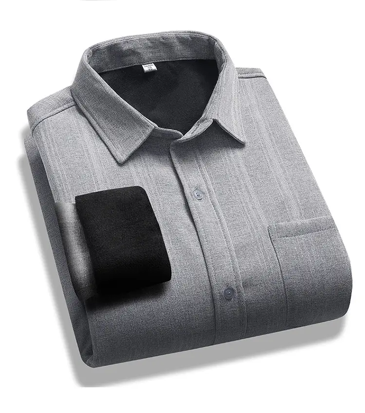Fleece Lined Men's Shirt Blue Long Sleeve Winter Warm — feature 16