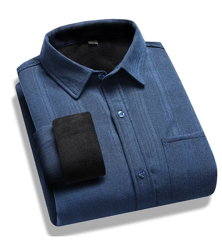 Fleece Lined Men's Shirt Blue Long Sleeve Winter Warm — feature 17