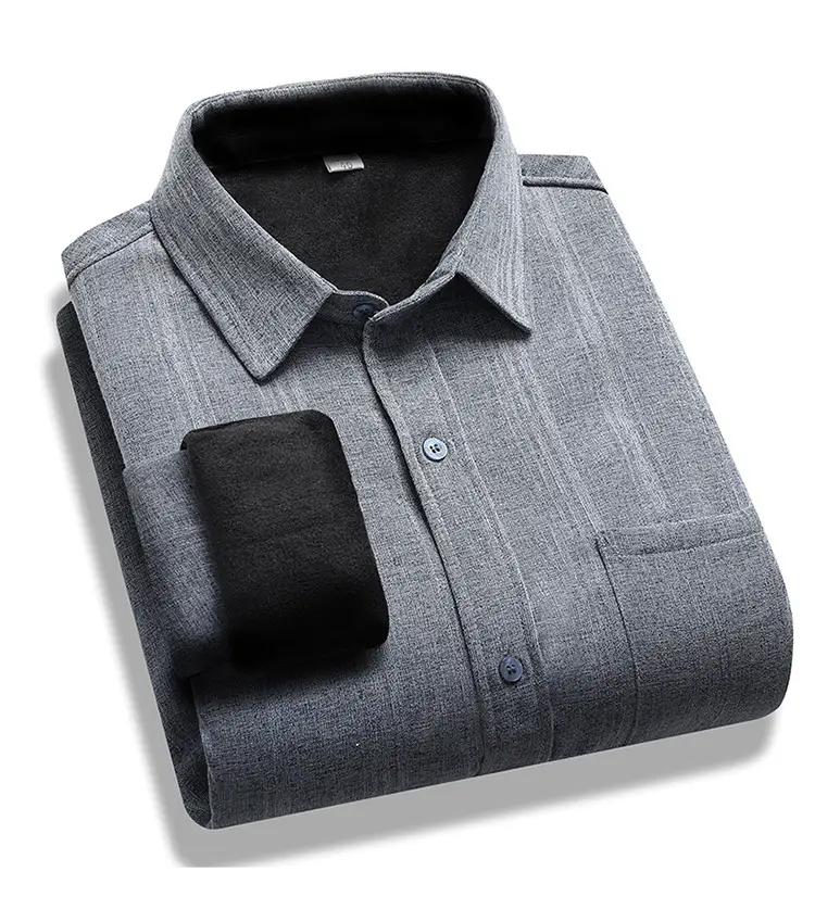 Fleece Lined Men's Shirt Blue Long Sleeve Winter Warm — feature 18