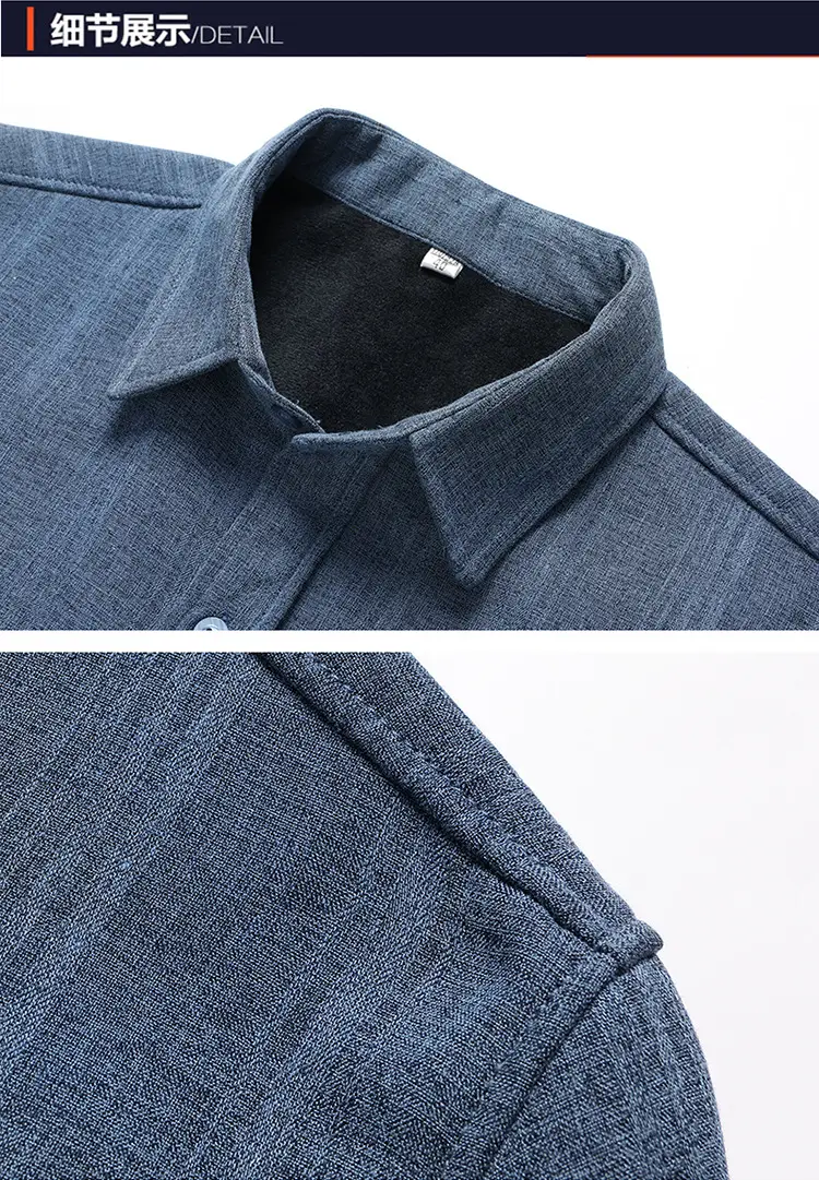 Fleece Lined Men's Shirt Blue Long Sleeve Winter Warm — feature 19