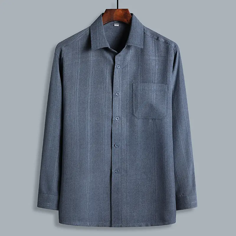 Fleece Lined Men's Shirt Blue Long Sleeve Winter Warm