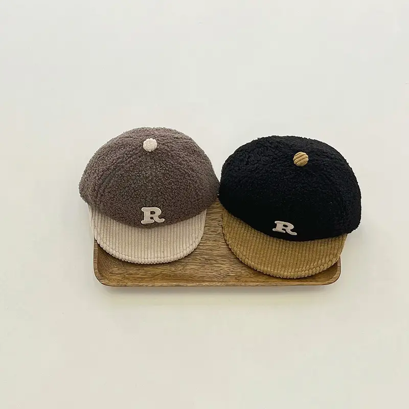 R Letter Korean Wool Baby Cap Green Brown - Image 4