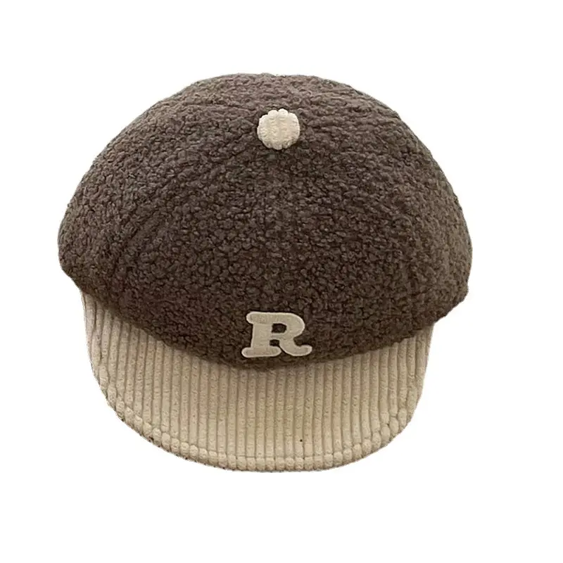 R Letter Korean Wool Baby Cap Green Brown - Image 7