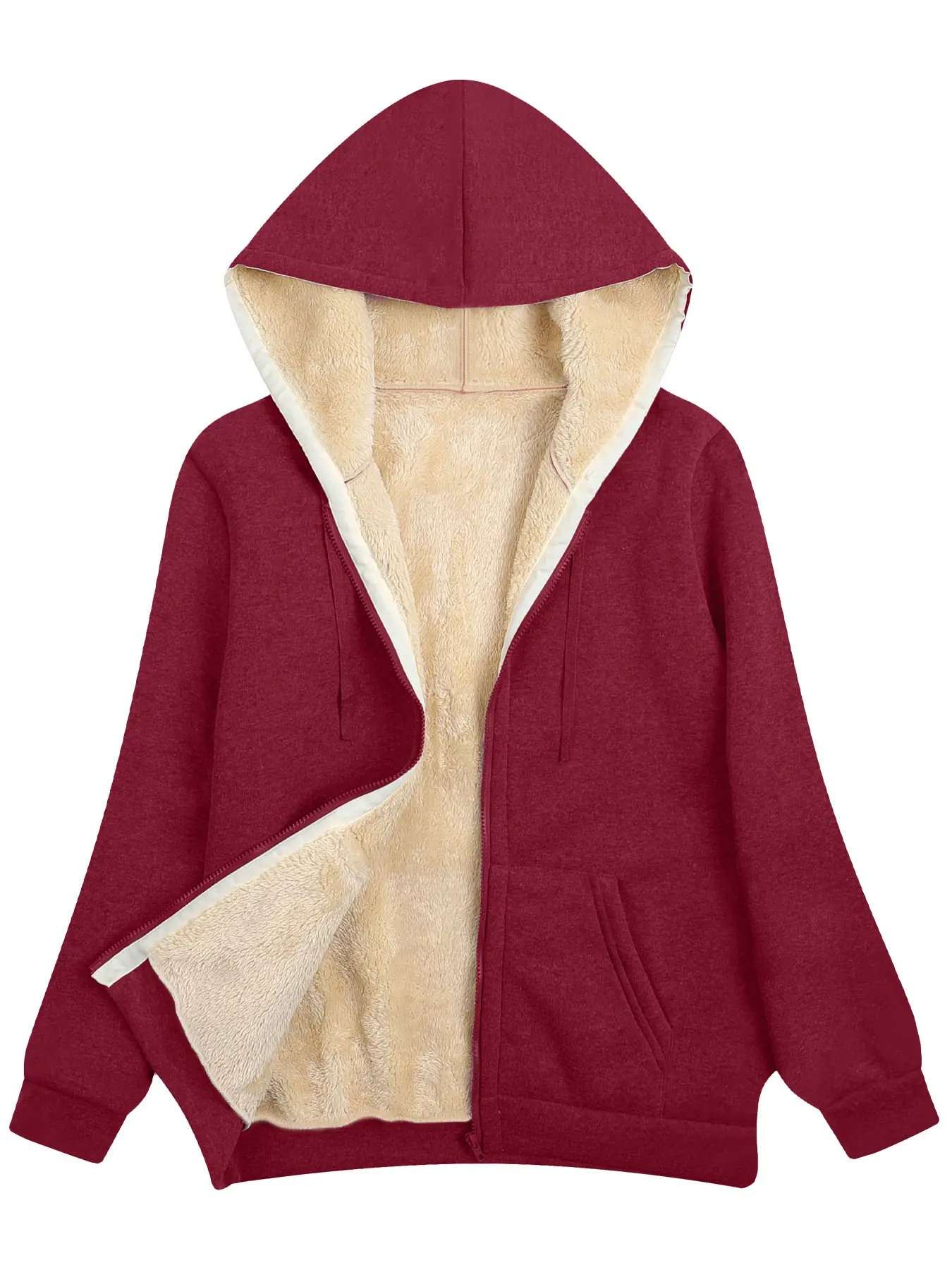 Women's Orange Fleece Hooded Sweatshirt with Flap Pocket - Image 2