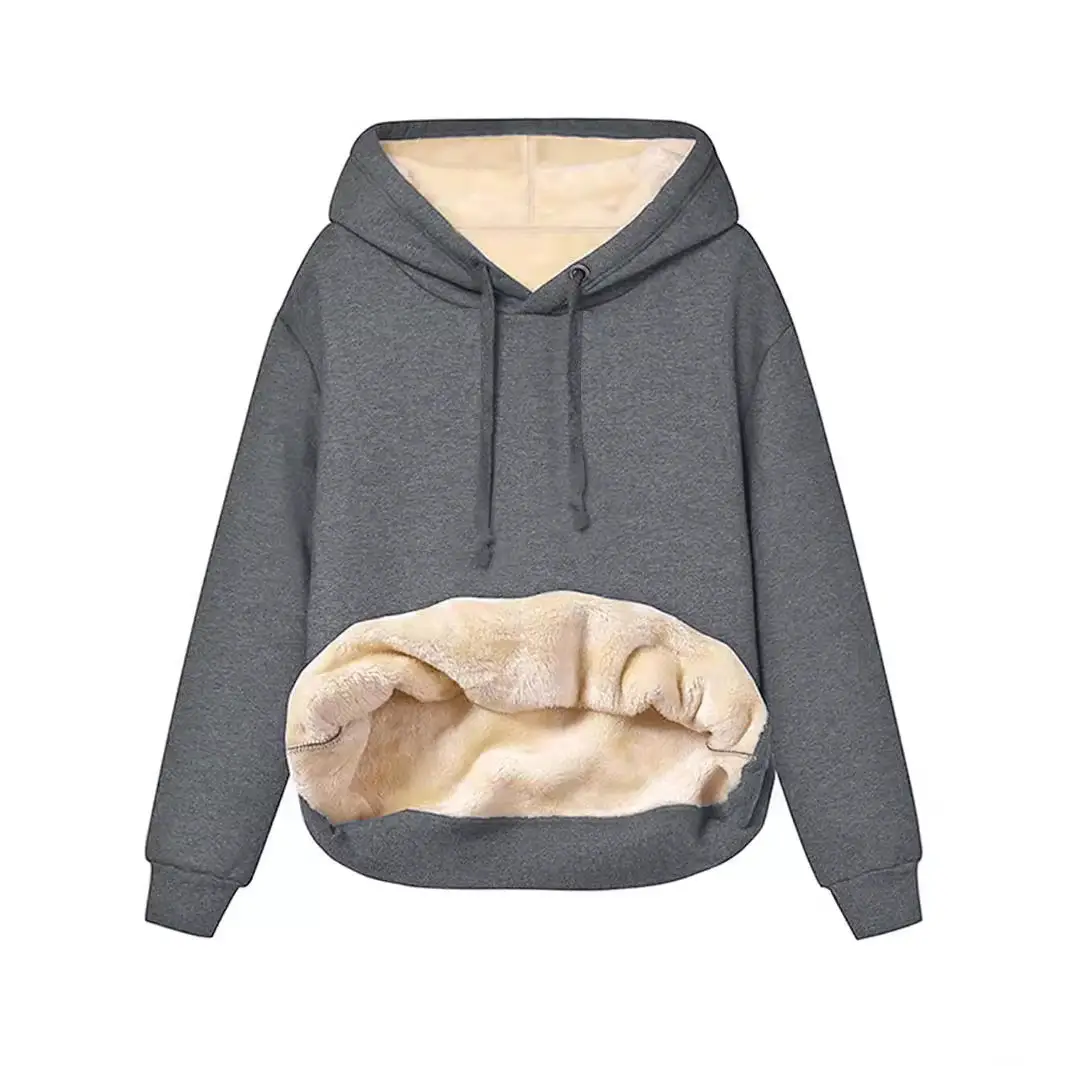 Women's Orange Fleece Hooded Sweatshirt with Flap Pocket - Image 9