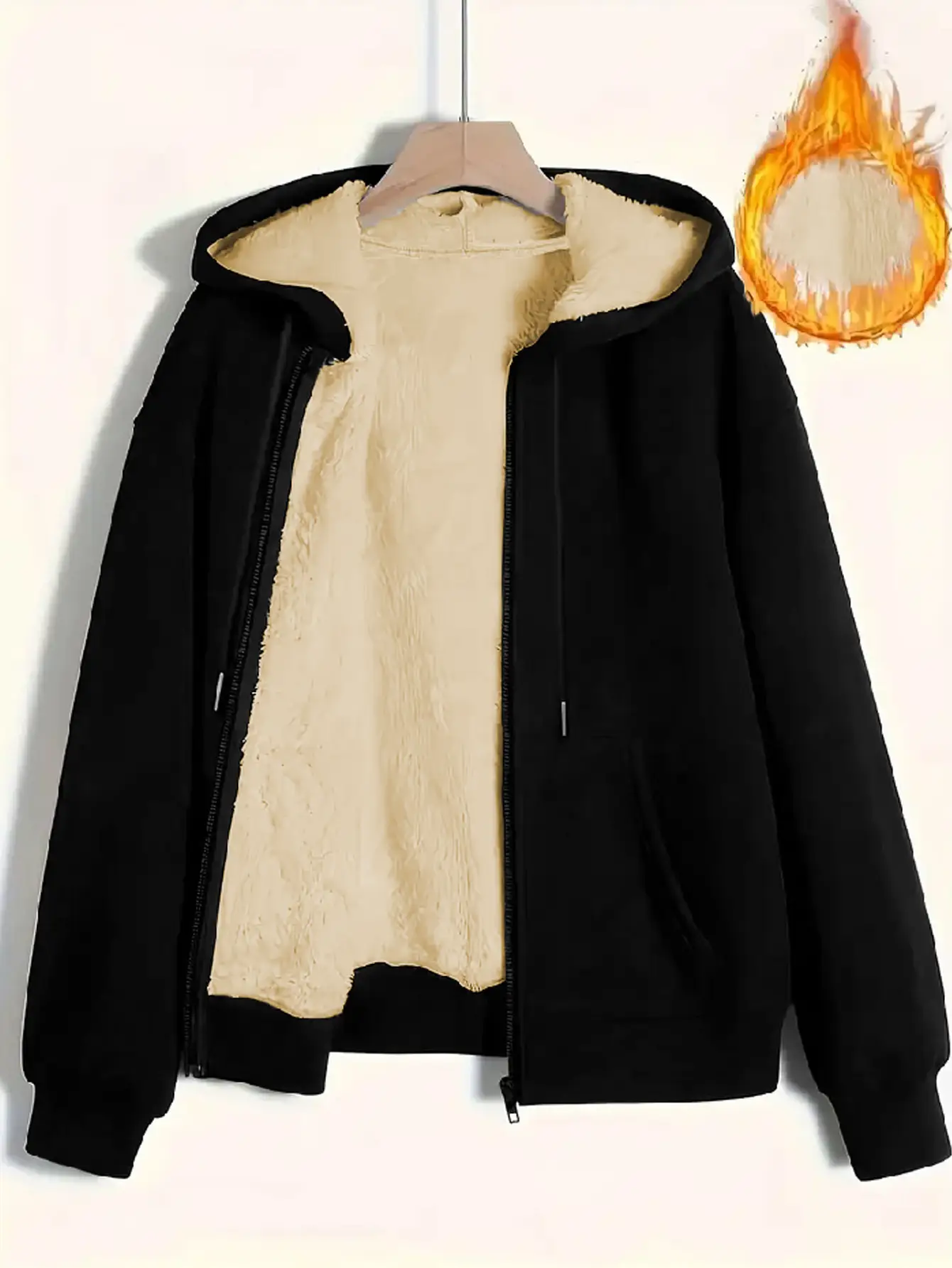 Women's Orange Fleece Hooded Sweatshirt with Flap Pocket - Image 16