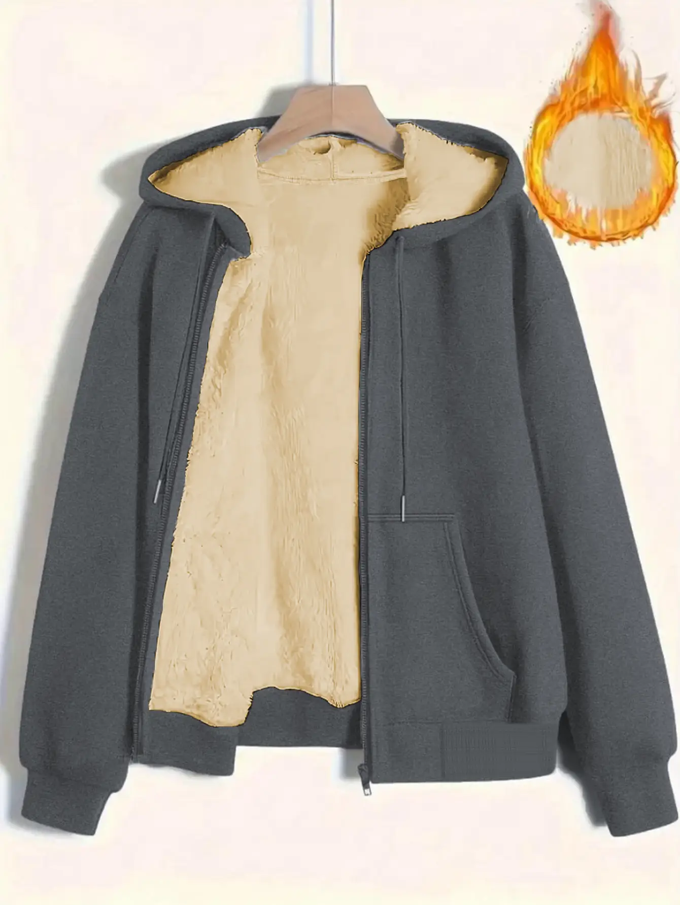 Women's Orange Fleece Hooded Sweatshirt with Flap Pocket - Image 18