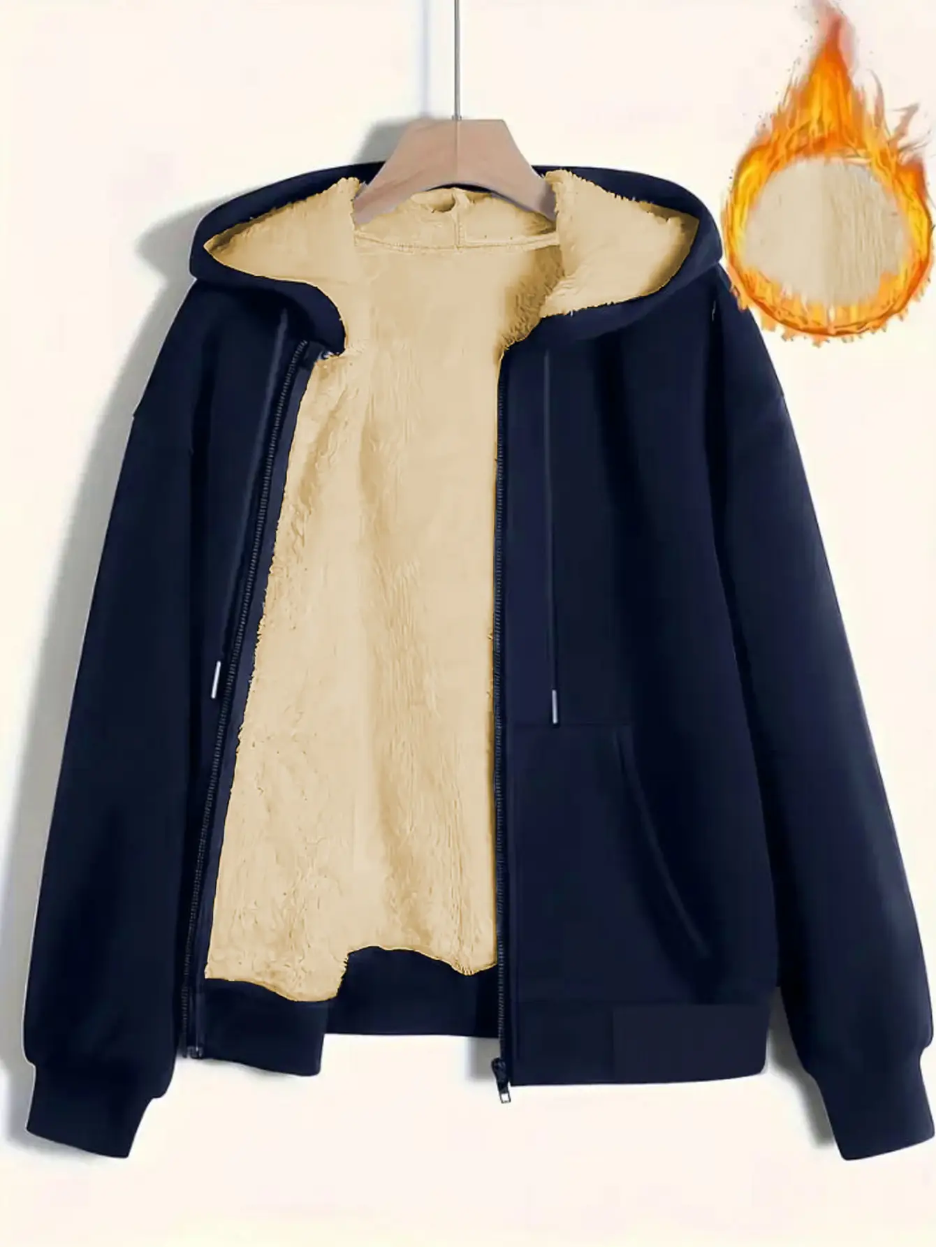 Women's Orange Fleece Hooded Sweatshirt with Flap Pocket - Image 19