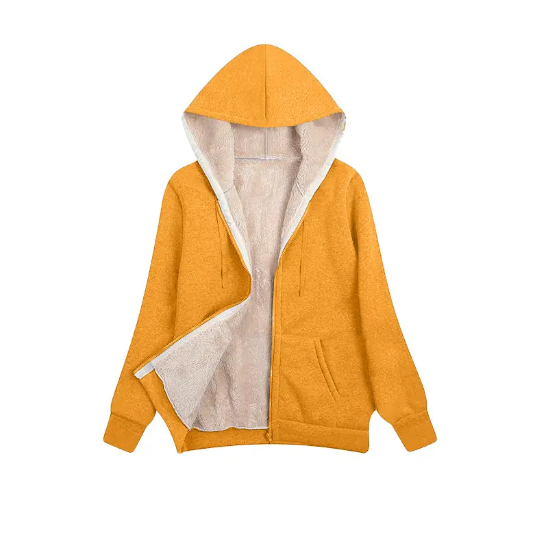 Women's Orange Fleece Hooded Sweatshirt with Flap Pocket - Image 7