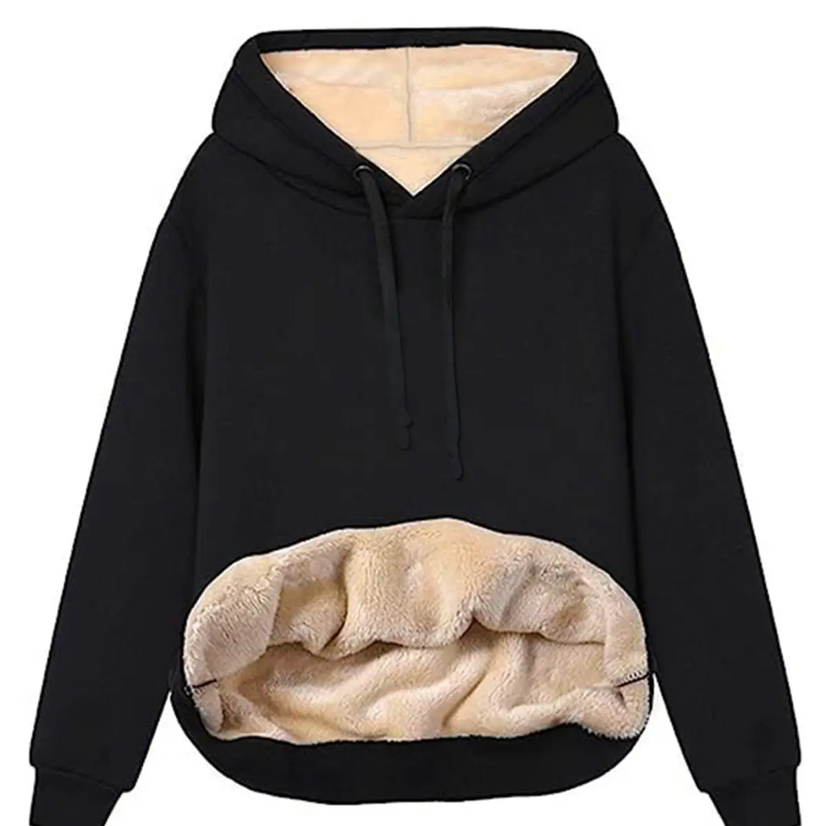 Women's Black Warm Hooded Sweatshirt with Fleece Lining - Image 15