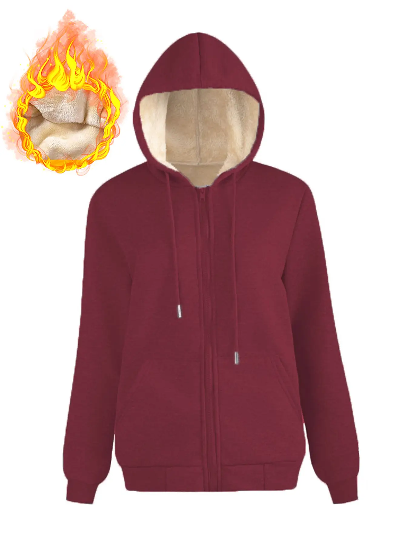 Women's Black Warm Hooded Sweatshirt with Fleece Lining - Image 10