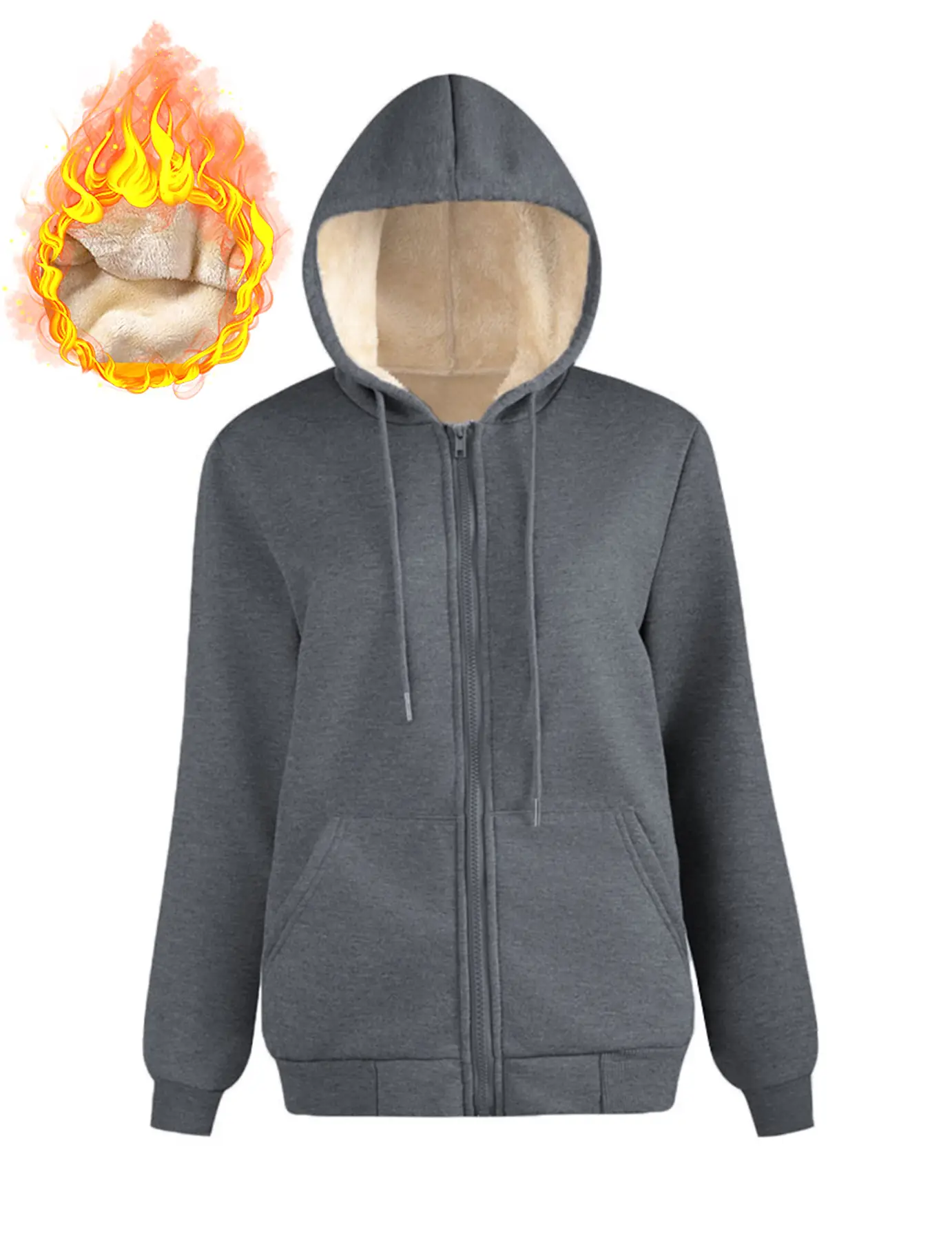 Women's Black Warm Hooded Sweatshirt with Fleece Lining - Image 11
