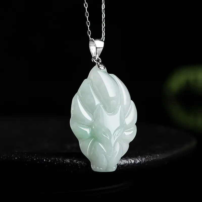 Natural Jade Nine-Tailed Fox Pendant S925 Silver - Image 2