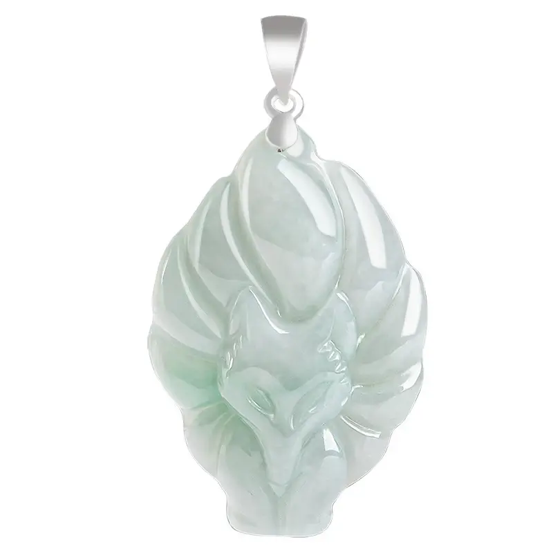 Natural Jade Nine-Tailed Fox Pendant S925 Silver - Image 5