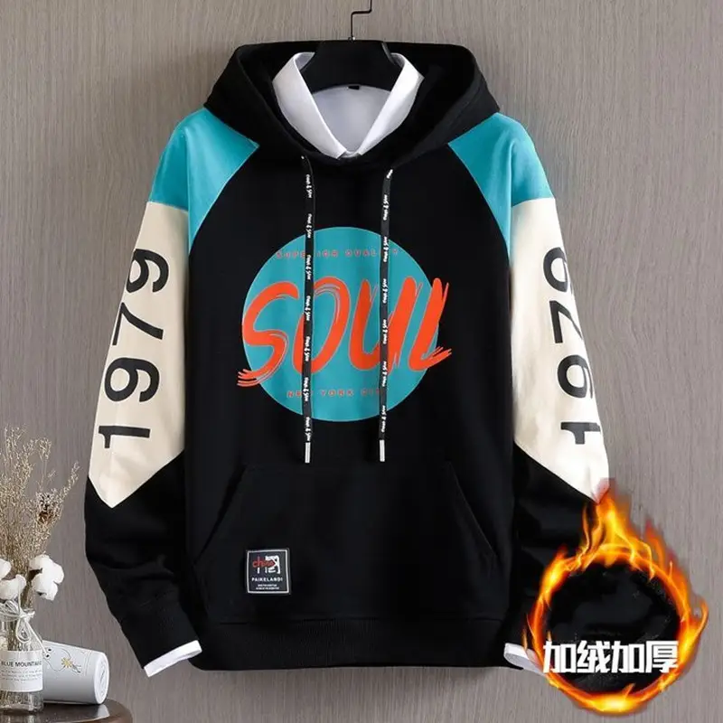 Men Fleece Hoodie White 1970s Print - Image 14