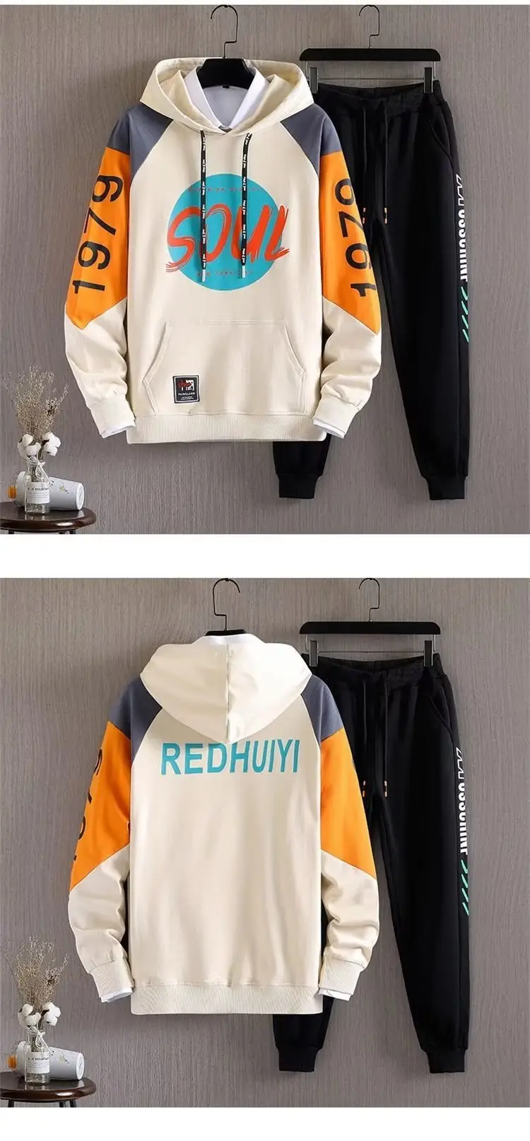 Men Fleece Hoodie White 1970s Print — feature 9