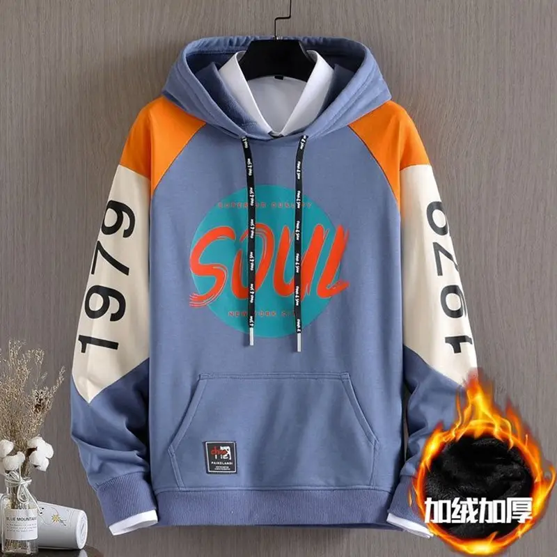 Men Fleece Hoodie White 1970s Print - Image 4
