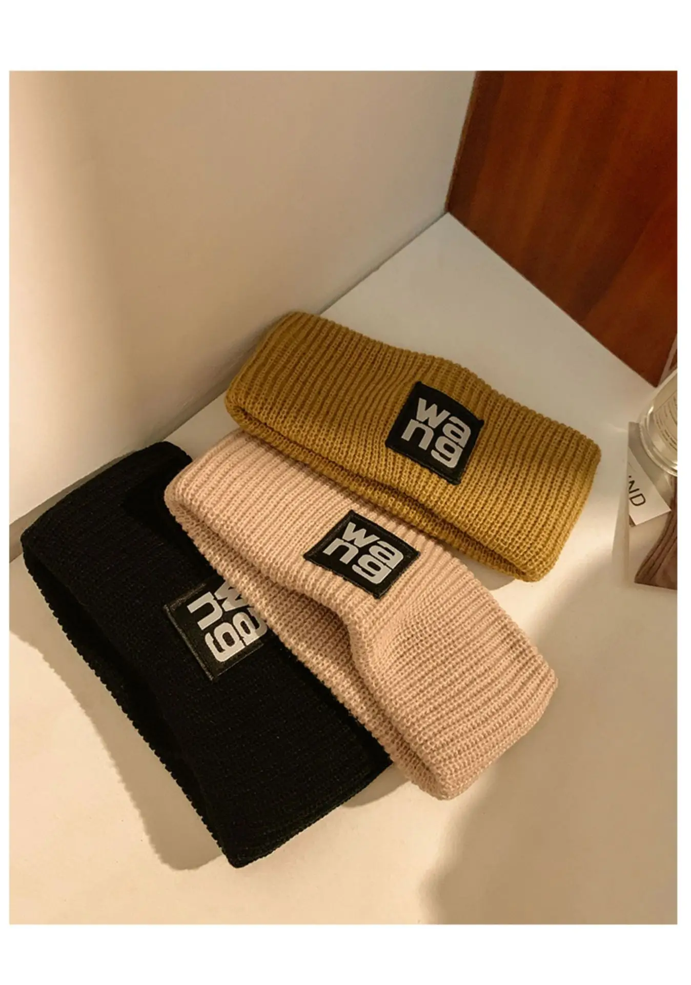 Women's Mini Knitted Wool Winter Headband Brown Black — feature 5
