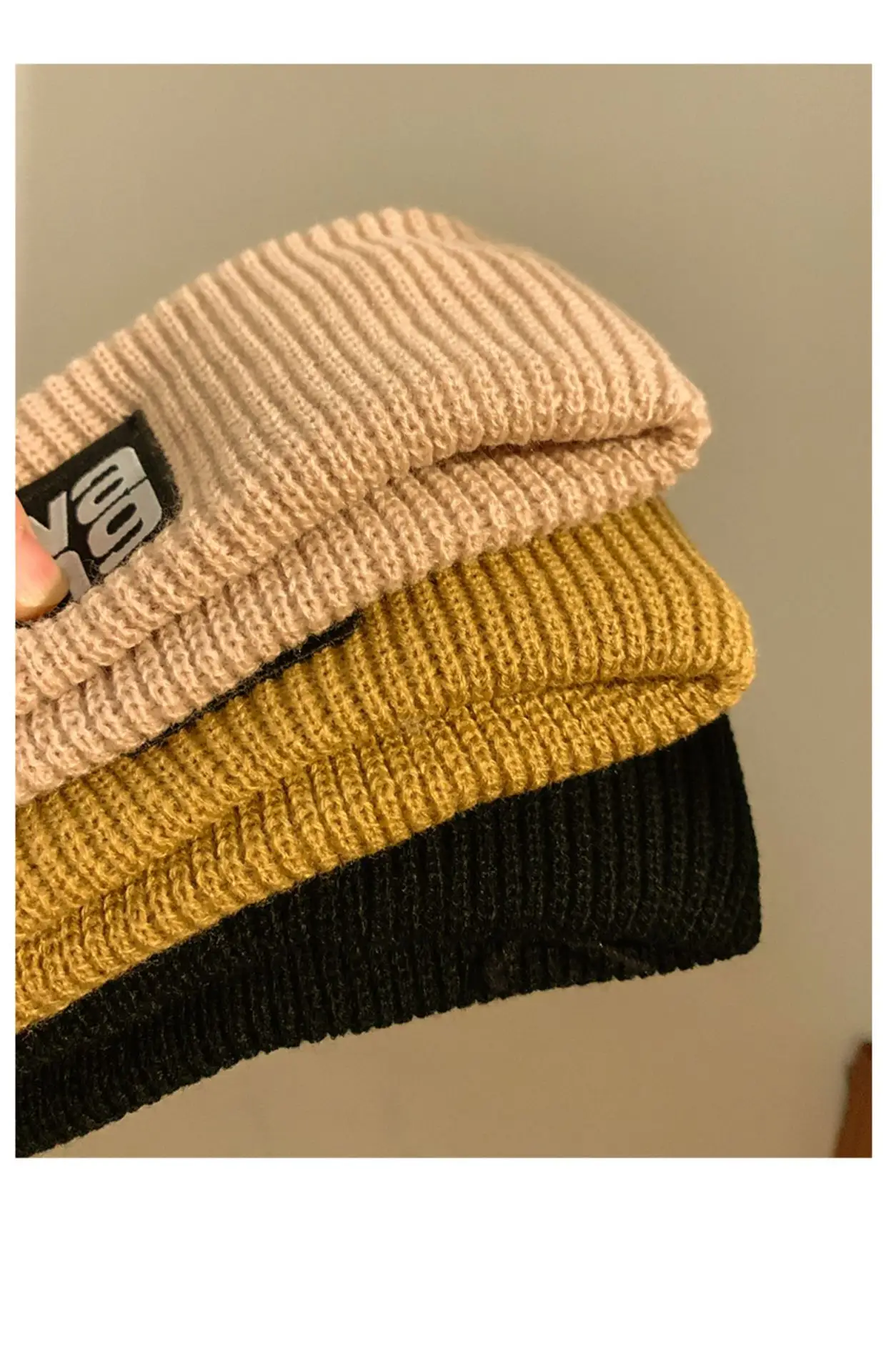 Women's Mini Knitted Wool Winter Headband Brown Black — feature 7