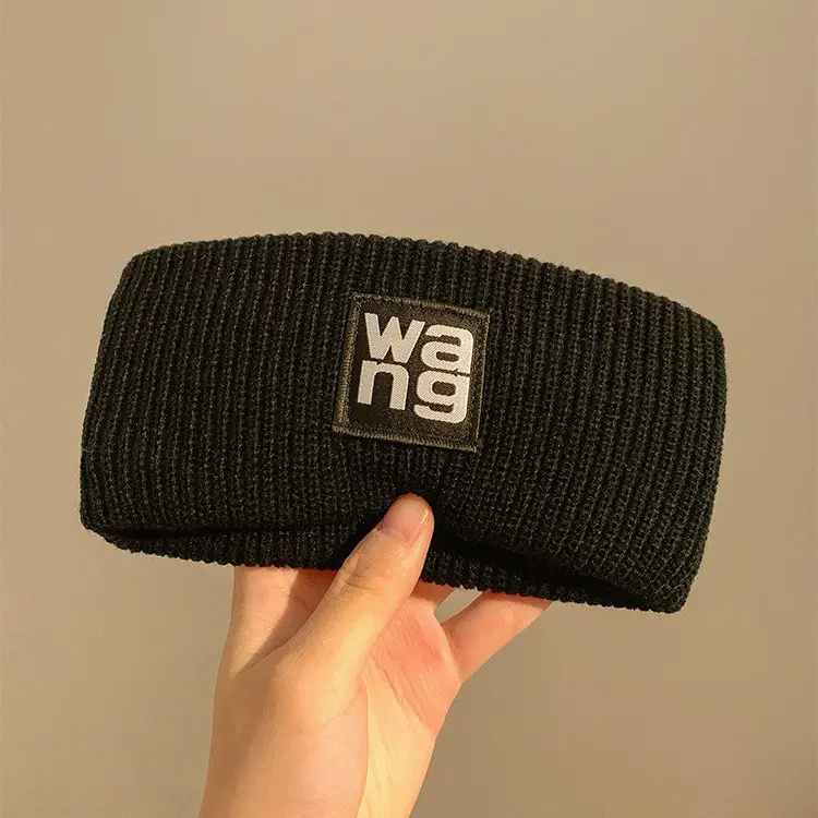 Women's Mini Knitted Wool Winter Headband Brown Black - Image 3