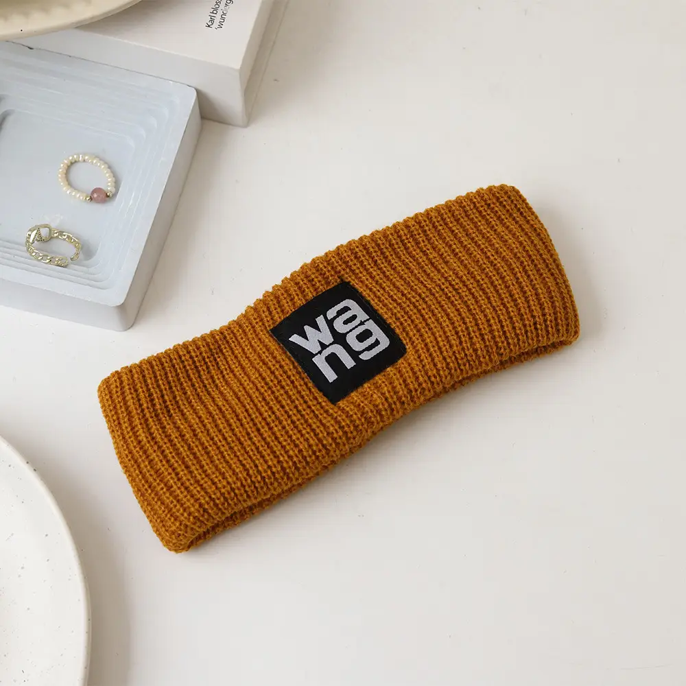 Women's Mini Knitted Wool Winter Headband Brown Black - Image 4