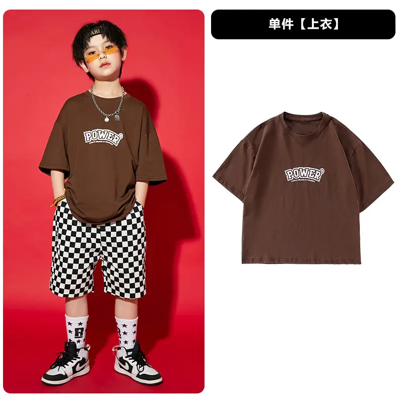 Hip Hop Boys Shorts Set Blue Checkered Performance Suit - Image 3