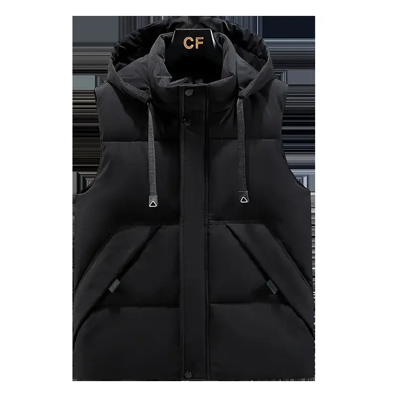 Men's Black Graphic Hooded Vest Large Down Cotton - Image 6