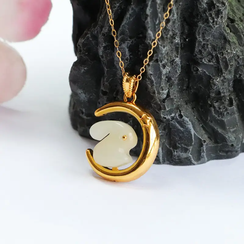 Guan Yu S925 Silver Inlaid Natural Hetian Jade Rabbit Pendant — feature 5