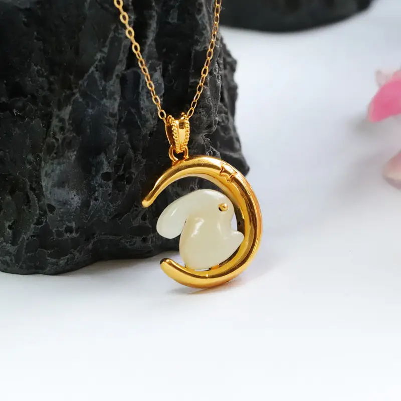 Guan Yu S925 Silver Inlaid Natural Hetian Jade Rabbit Pendant — feature 6