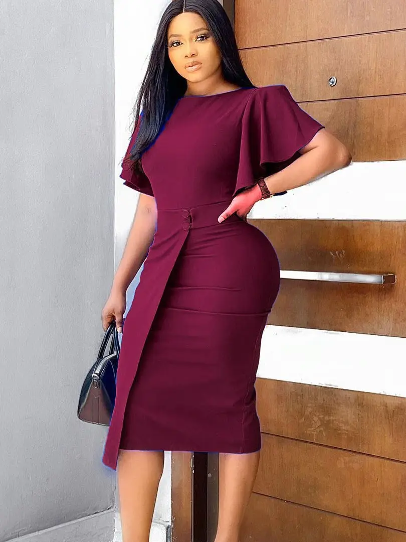 Green Lotus Sleeve High Waist Women's Dress