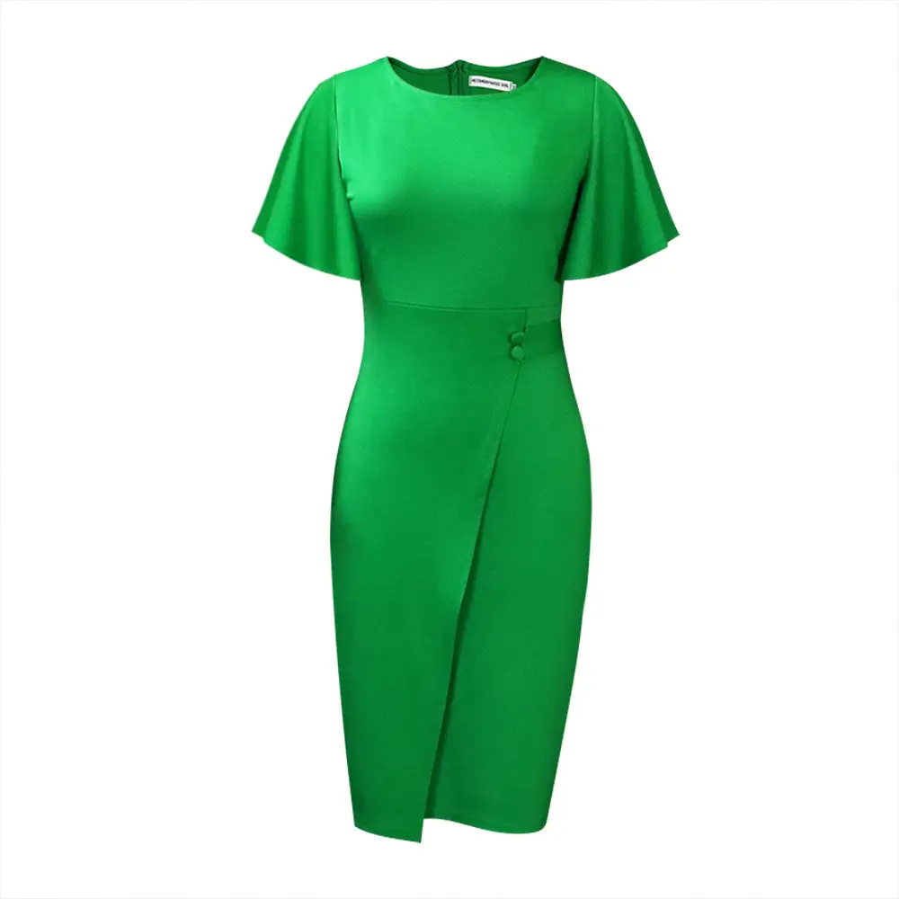 Green Lotus Sleeve High Waist Women's Dress
