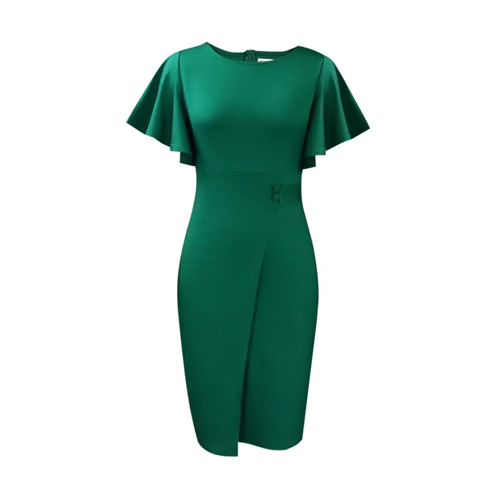 Green Lotus Sleeve High Waist Women's Dress