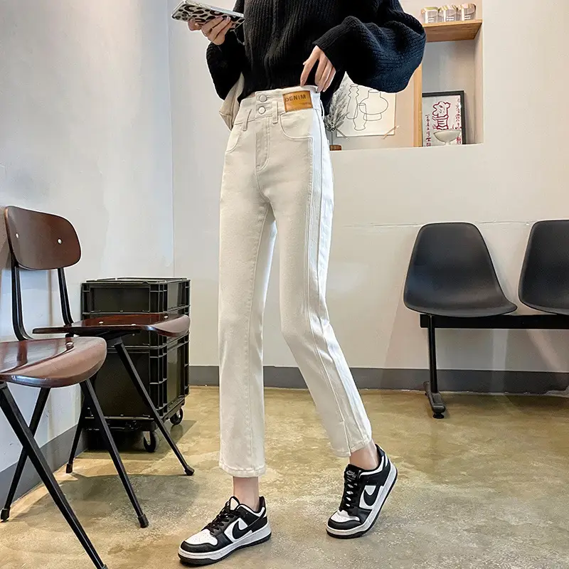 Women Cropped Split Cigarette Pants Blue Warm - Image 3