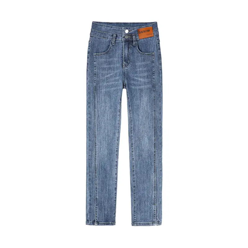 Women Cropped Split Cigarette Pants Blue Warm - Image 8