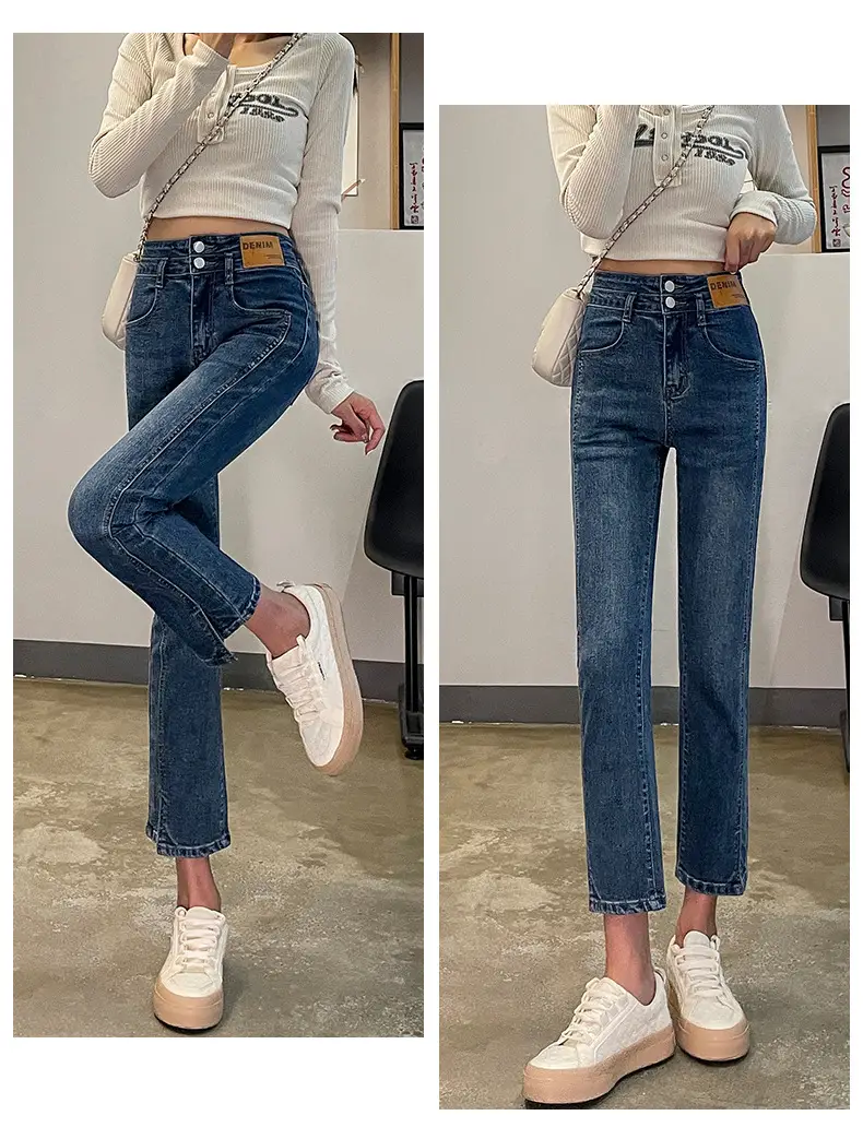 Women Cropped Split Cigarette Pants Blue Warm — feature 14