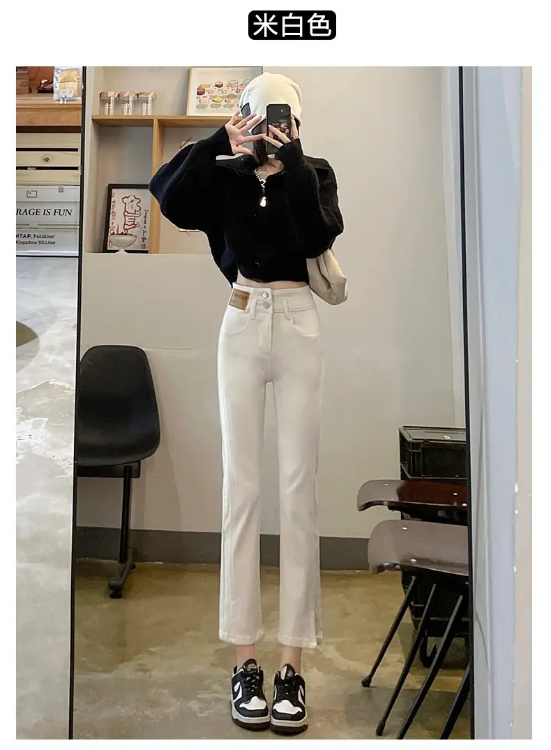 Women Cropped Split Cigarette Pants Blue Warm — feature 15