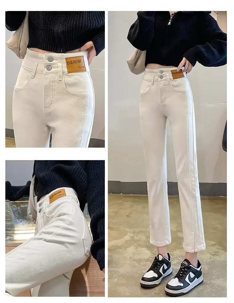 Women Cropped Split Cigarette Pants Blue Warm — feature 16