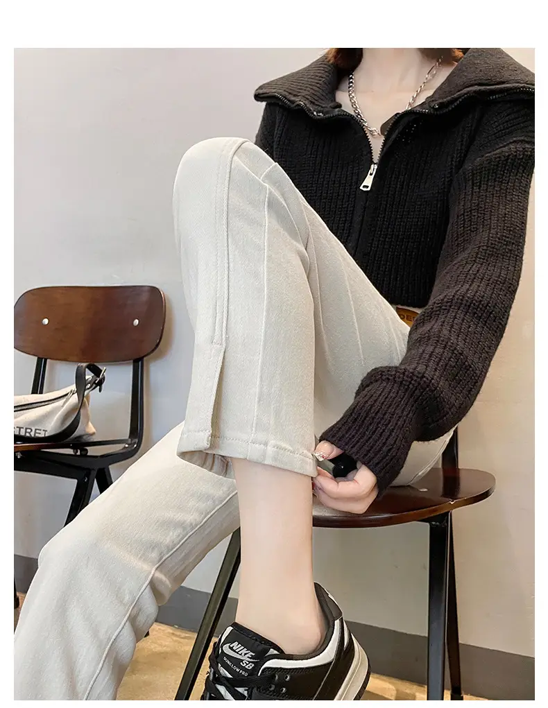Women Cropped Split Cigarette Pants Blue Warm — feature 17
