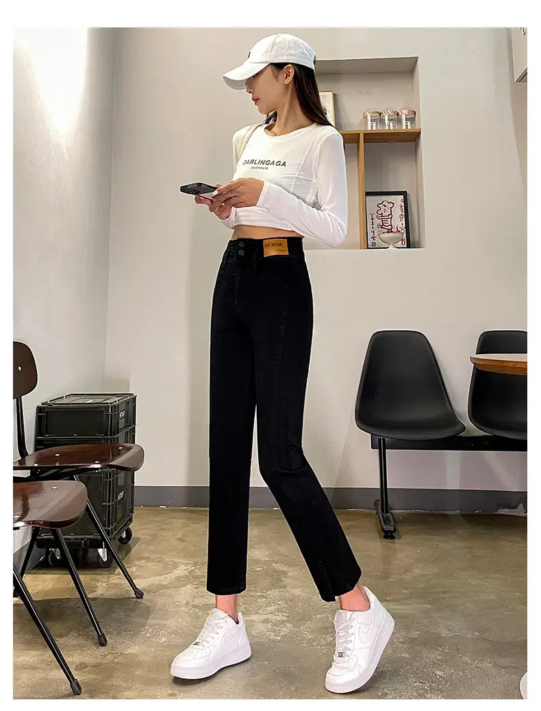 Women Cropped Split Cigarette Pants Blue Warm — feature 19