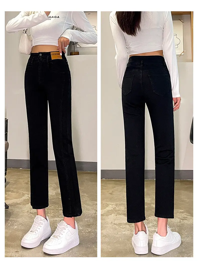 Women Cropped Split Cigarette Pants Blue Warm — feature 20