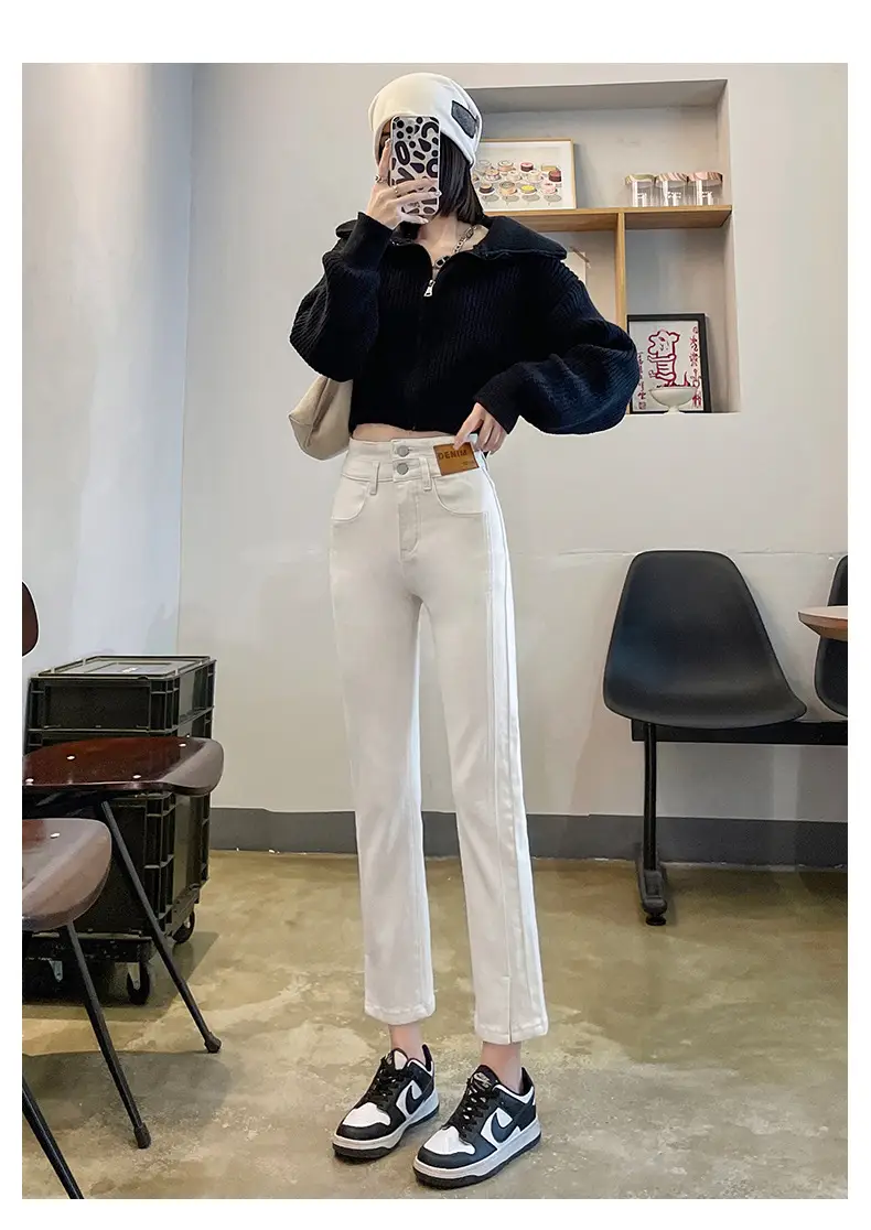 Women Cropped Split Cigarette Pants Blue Warm — feature 22